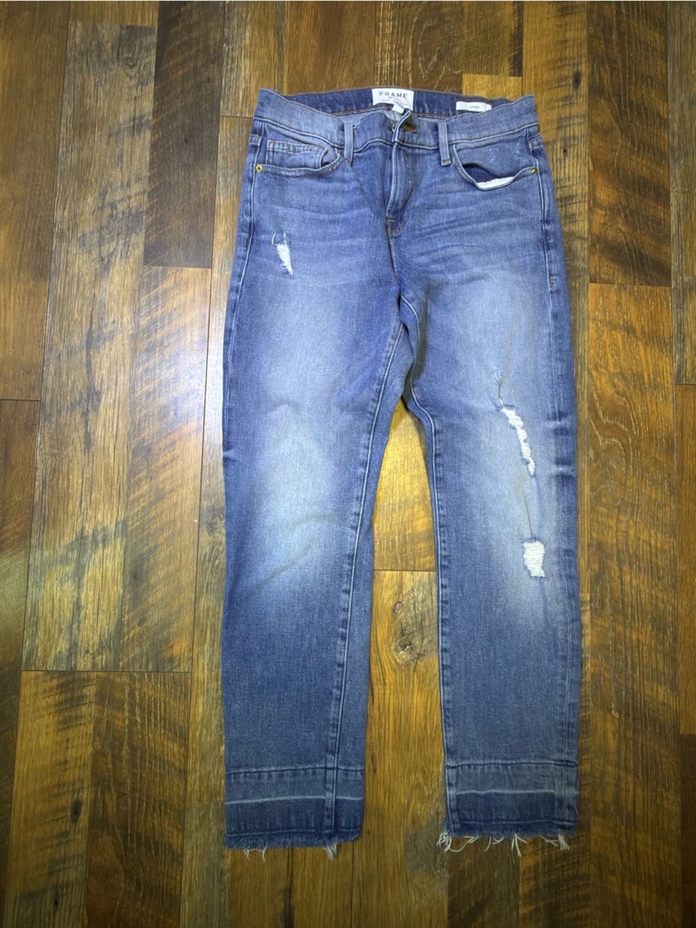 FRAME Le Boy Boyfriend Jeans raw hem cropped Klinedale size 26